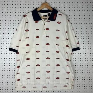 Auburn Tigers All Over Print Polo Shirt Men XL White Cotton 90s Chiliwear Cotton